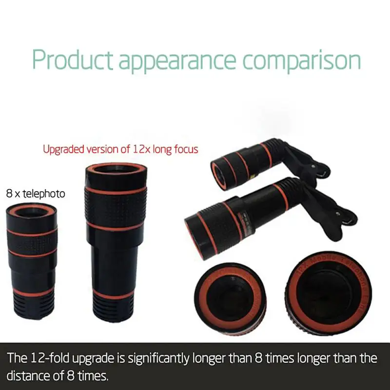 Mobile Phone Camera Lens 12X 8X Universal Clip-on Smartphone Focus Len  Telescope Camera Lens For Cell Phone IPhone Lens phone camera zoom lens