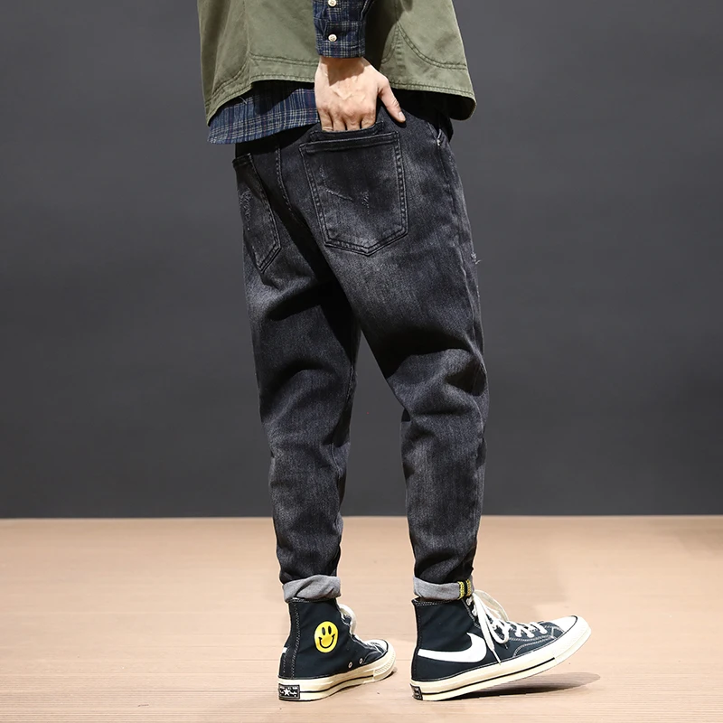 Promotion Fashion Streetwear Men Jeans High Quality Loose Fit Harem Pants Black Color Korean Style Elastic Hip Hop Jeans Men Pencil Pants
