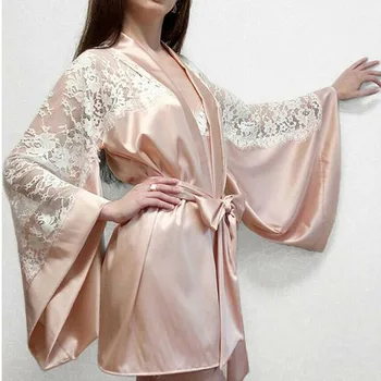 

Women Sexy Erotic Night Dress Pink Solid Color Lace up Lace Side Open Stitch Sexy Nightgown 2020 New
