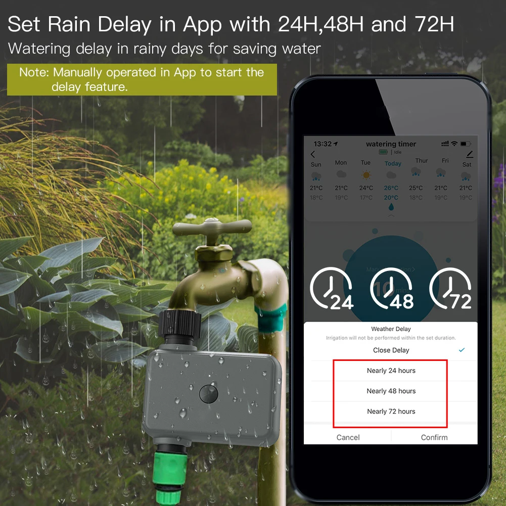 Smart Tuya APP BT Water Timer Rain Delay Programmable Irrigation Timer with Automatic and Manual Watering Hub Required Gateways