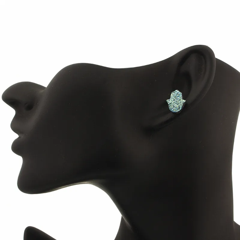 Simple Female Hamsa Hand Ear Studs Small Drusy Druzy Resin Earrings For Women Jewelry Bijoux Fatima Stud Earrings Earstud Gift (3)
