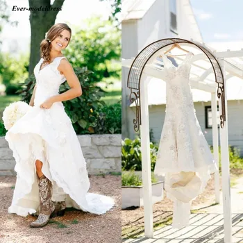 

Western Country Mermaid Wedding Dresses 2020 V-Neck Lace Appliques Sequins Bohemian Beach Mariage Gowns For Bride abito da sposa