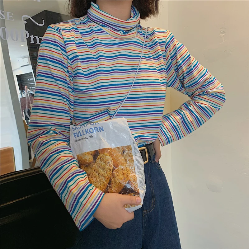 

Women's T-shirts Tops Japanese Kawaii Ladies Ulzzang Bf Striped Long Sleeve T-shirt Female Korean Harajuku Clothes For Women