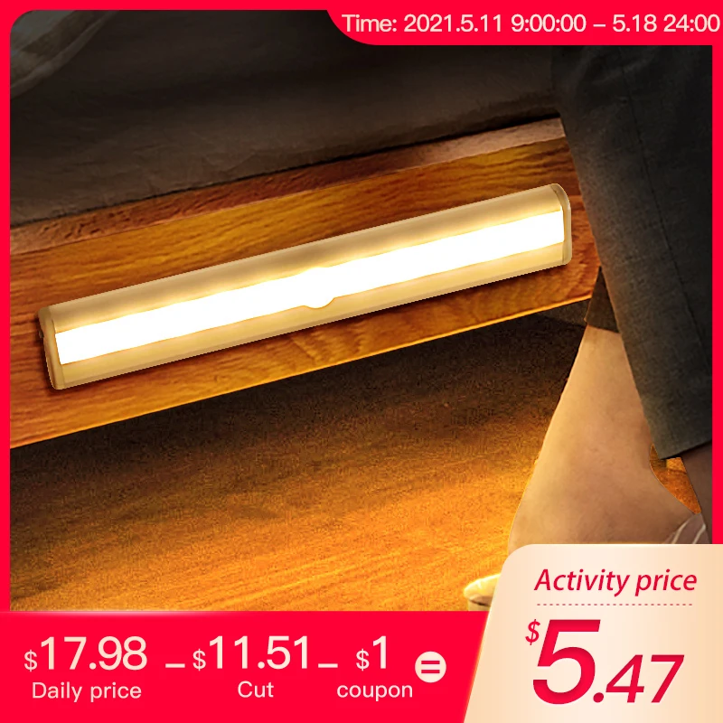 YAGE Cabinet Light 10 LED Night Light Smart Motion Hand Sweep Sensor Wireless USB Rechargeable For Kitchen Wardrobe Drawer Lamp