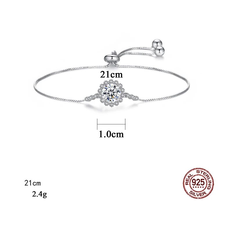 OEVAS 100% 925 Sterling Silver Bracelet For Women Sparkling 1 Carat Real Moissanite Wedding Party Fine Jewelry Gifts Wholesale