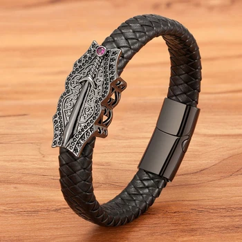 

Neo-gothic Sword Big Accessory Combination Stainless Steel Leather Men's Bracelet Custom Size Multi-color Choice Fashion Gift