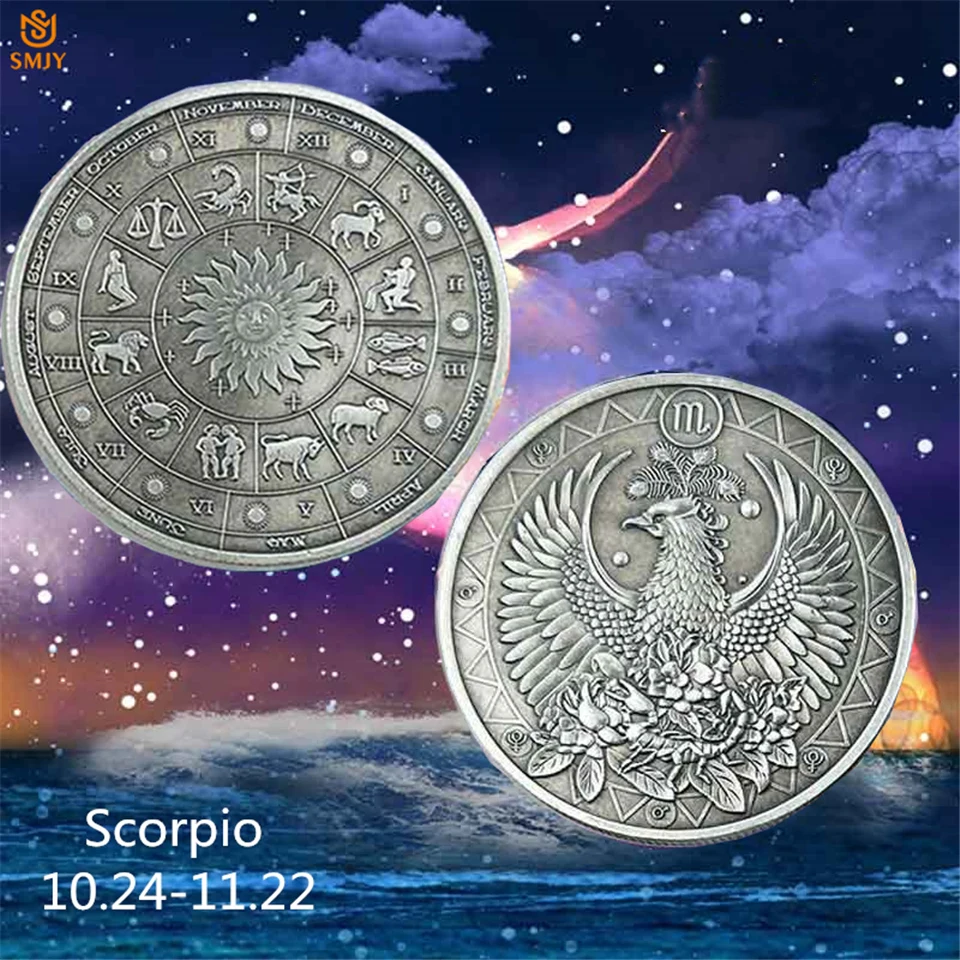 2019 Западная Астрология 12 созвездий монеты скорпиона антикварные бронзовые