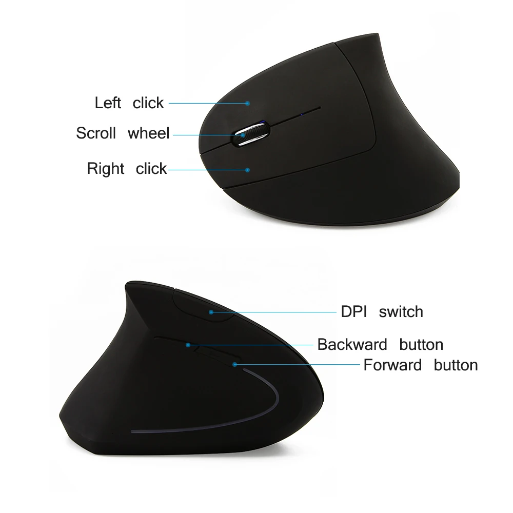 Беспроводная Вертикальная мышь, эргономичная компьютерная мышь, левая рука, Портативная оптическая USB мышь с ковриком для мыши, для ПК, ноутбука, ноутбука