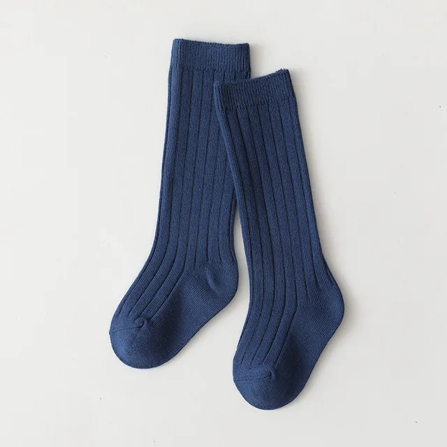 Spainish Kids Socks Baby Boys Girls Cotton Breathable Stripe Soft Sock Children Knee High Long Socks School Uniform Socks Dark Blue