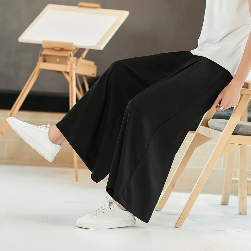 Men Vintage Wide Leg Pants Cotton Joggers Pockets Elastic Waist Solid Baggy Trousers Men Streetwear pus size Pants 6XL 7XL 8XL