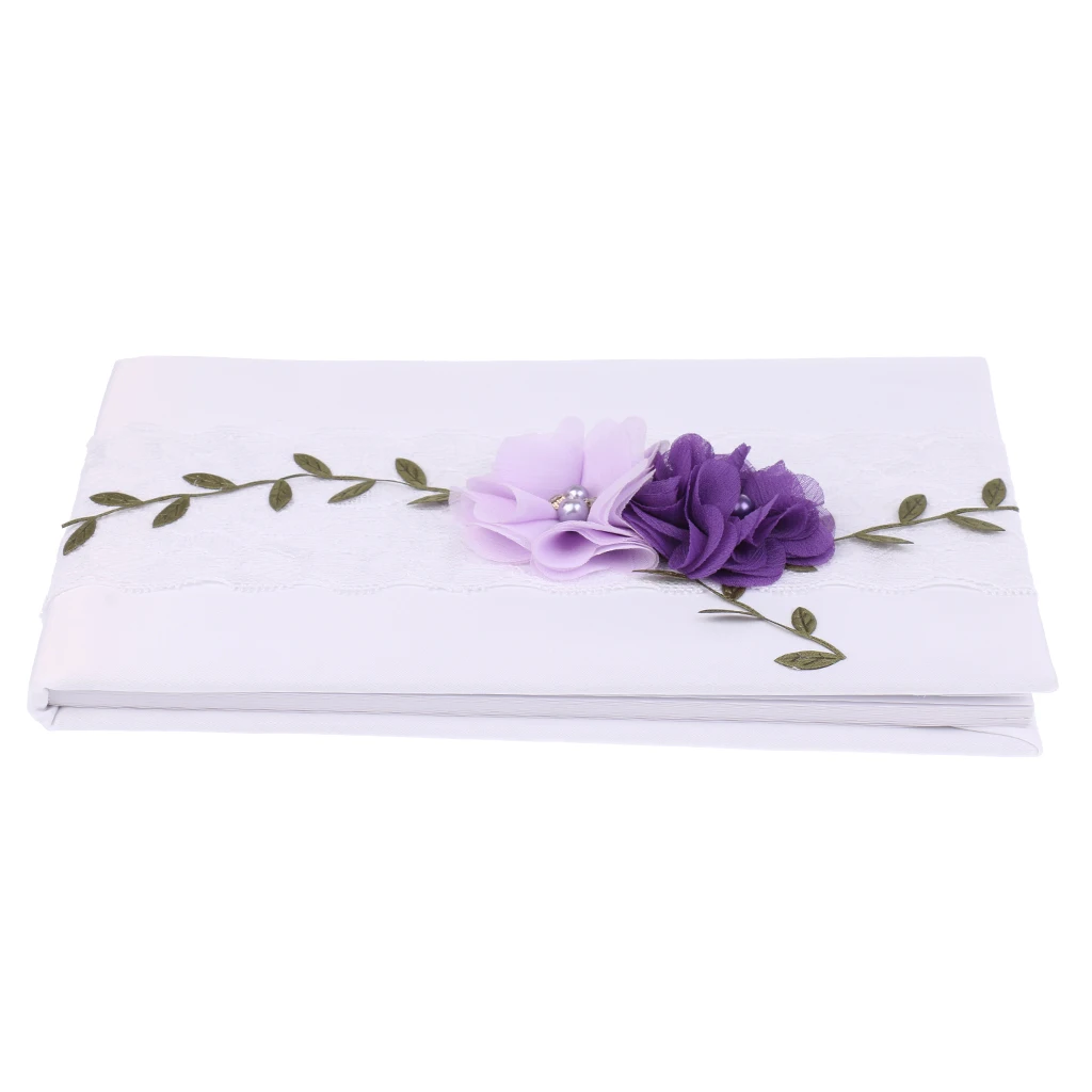 White Satin Purple Floral Wedding Guest Book Signature Book Reception Desk Supplies