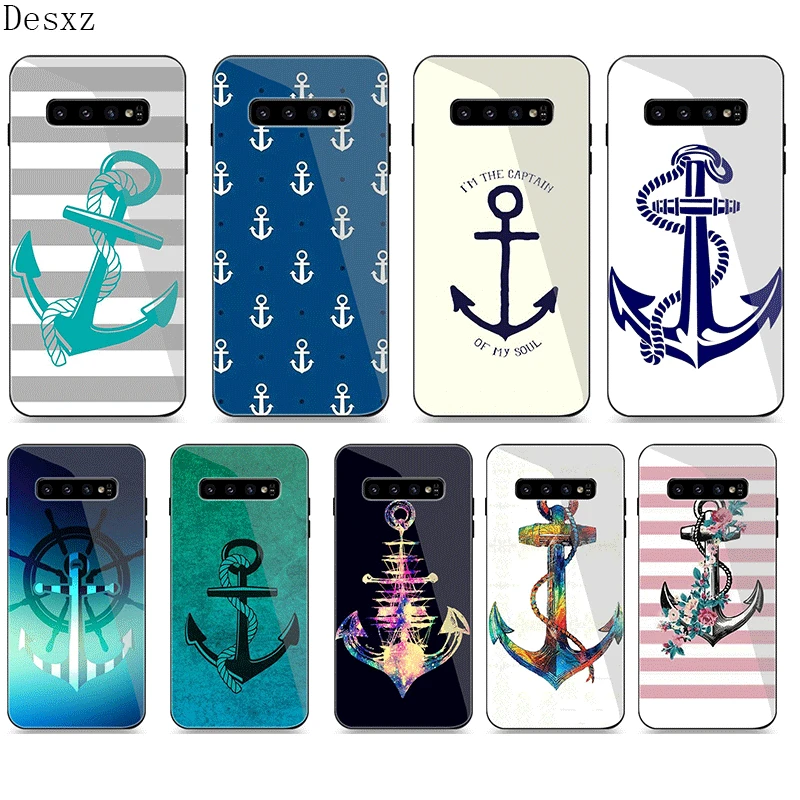 Чехол из стекла для Samsung A40 A50 A10 A20 A30 A60 A70 S10 S7 Edge S8 S9 Plus Note 8 9 ретро морской якорь