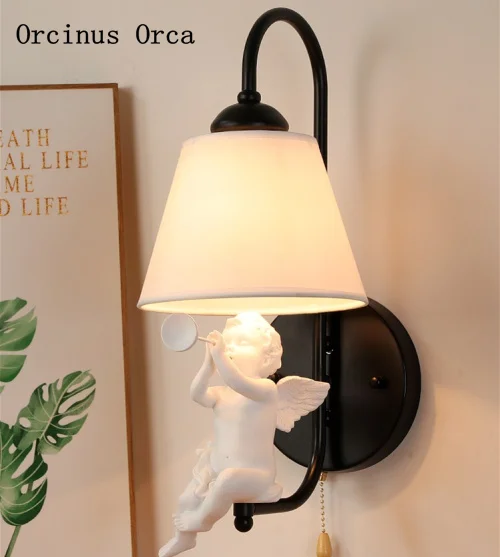 Billig Nordic Garten Vogel Wand Lampe wohnzimmer flur schlafzimmer nacht lampe Amerikanischen Kreative weiß kleine engel harz wand lampe