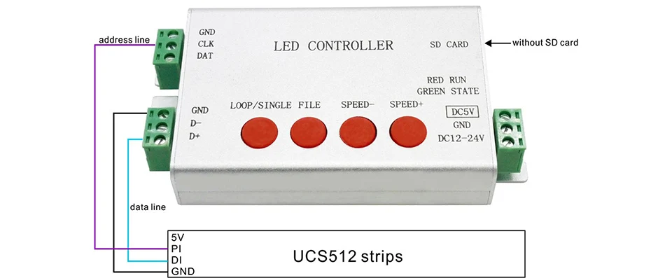 H801SB LED Controller, Programmable, 1 Port Drive 2048 Pixels, work with or without SD card, Support WS2812,WS2811 etc