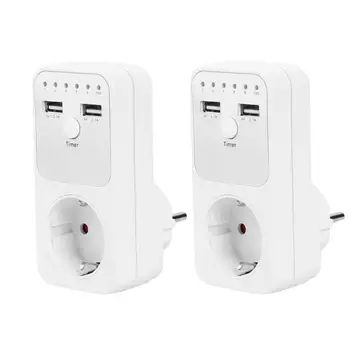 

2pcs Dual USB EU Plug Timing Socket Timer Switch Countdown Outlet Control