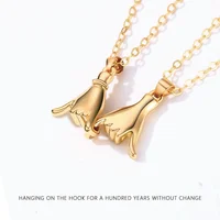 2Pcs Hold Hand Couple Necklace Pinky Promise Pull Hook Hand Pendant Chain Necklace for Best Friend