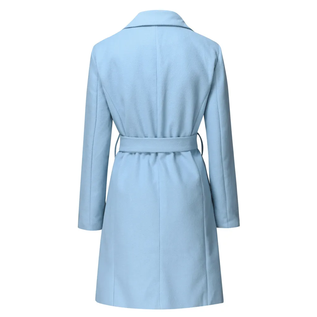 Женское пальто, модные куртки с длинным рукавом, одноцветное повседневное Свободное пальто с поясом, шерстяное пальто, Осень-зима# YL10