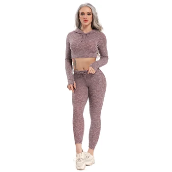 

2 pcs set Seamless Women's Sportswear Gym Workout Clothes Long Sleeve Fitness Crop Top and Crunch Butt Leggings Yoga Set