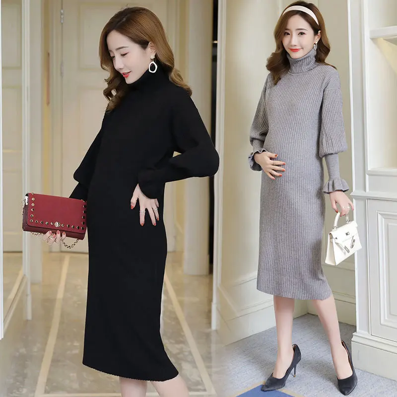 

Maternity Clothes Autumn And Winter New Style Thick Mid-length Knitted Sweater Pregnant Women Dress Pregnancy Hot Mom-