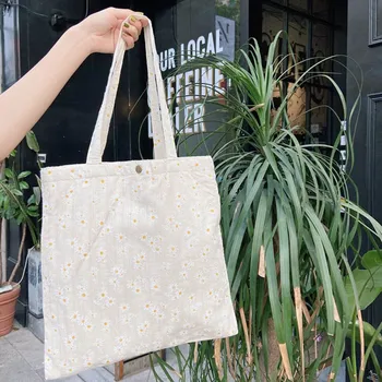 

Women Canvas Shoulder Bags Embossed Daisy Design Ladies Floral Handbag Casual Tote Literary Books Bag Shopping Bag For Girls