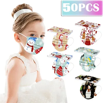 

50pc Christmas Child's Mask Disposable High Quality Mask Industrial 3ply Earhook Kids Boy Girl Faceshield Masque Маска Maschere