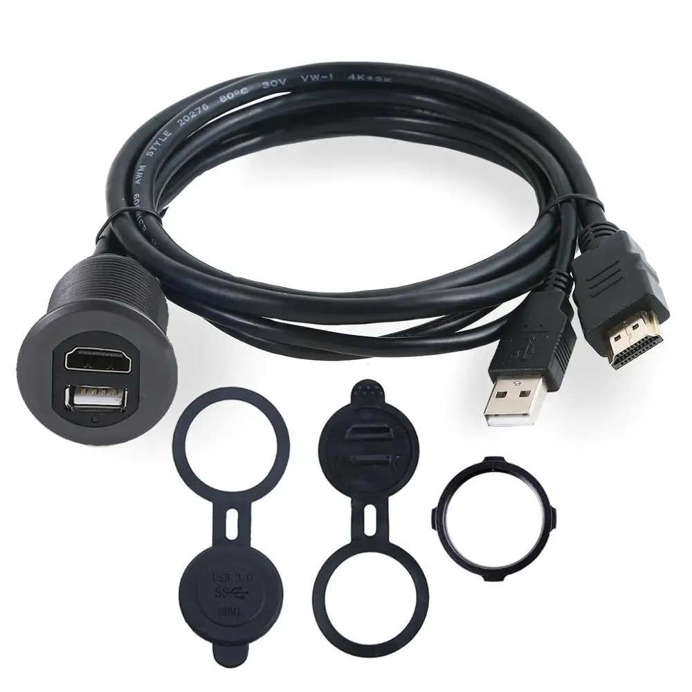 U3-Y08-GRAY Автомобильная лодка Dash заподлицо USB мужчина к женскому+ HDMI мужчина к женскому 4k* 2k 60HZ свинцовый Удлинительный кабель жила монтажная панель 1 м - Цвет: U3-Y08-GRAY