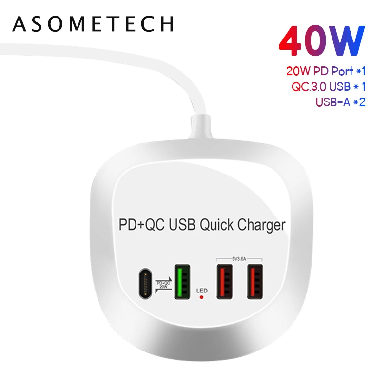 5v 3a usb c 4 Ports USB Charger Hub 20W PD QC3.0 Quick Charge 3.0 Phone Charger Fast Charge Adapter Station For iPhone Xiaomi Samsung Huawei usb charger 12v Chargers