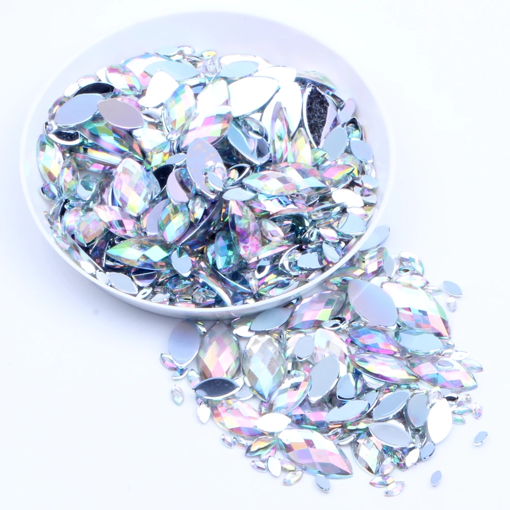 

Medium Package Acrylic Flat Back Rhinestone Many Sizes AB Colors Marquise Earth Facets Glue On Beads Nail Art Shoes Decoration