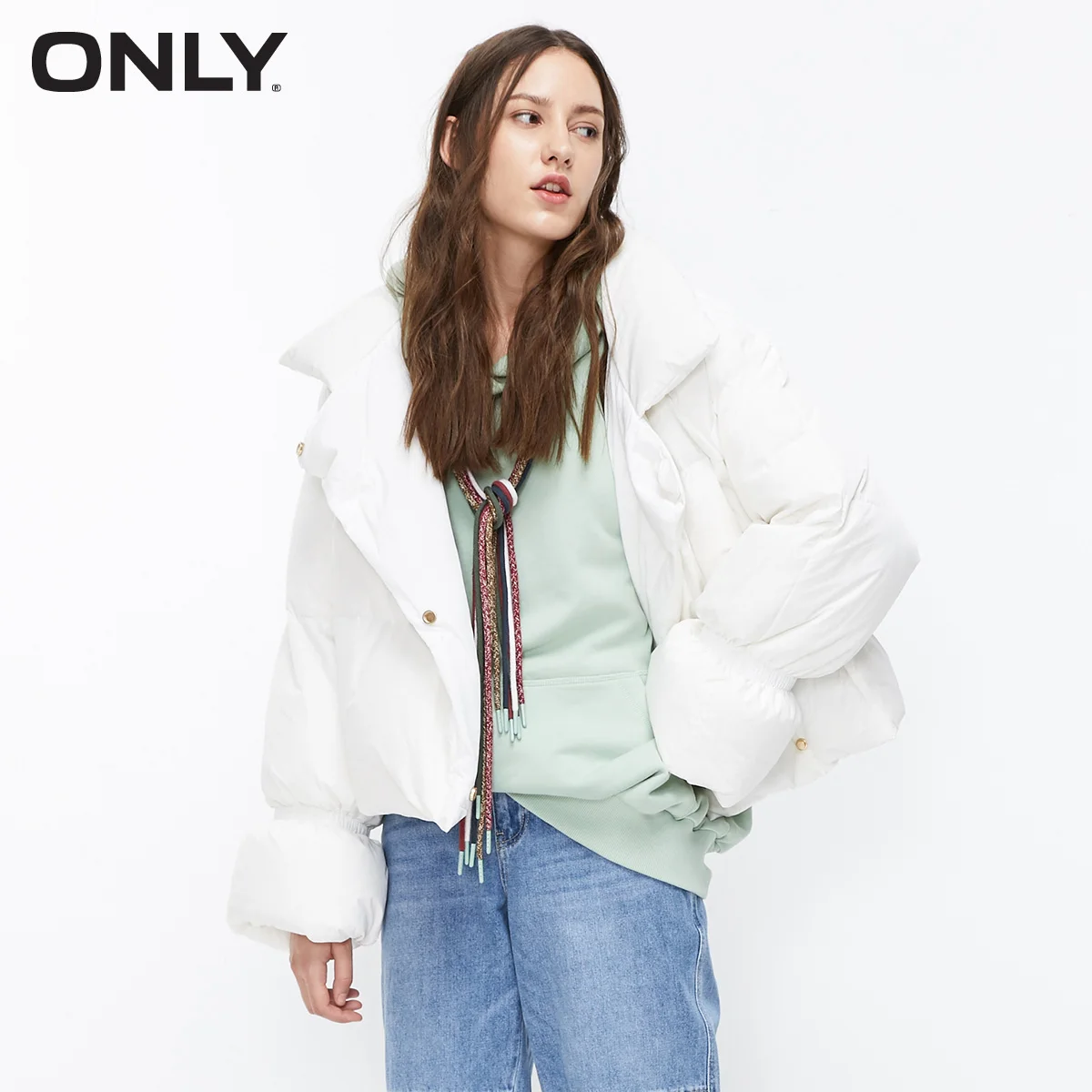 NEW CREAM Только осенне-зимний свободный короткий пуховик | 119323502 - Цвет: NEW CREAM