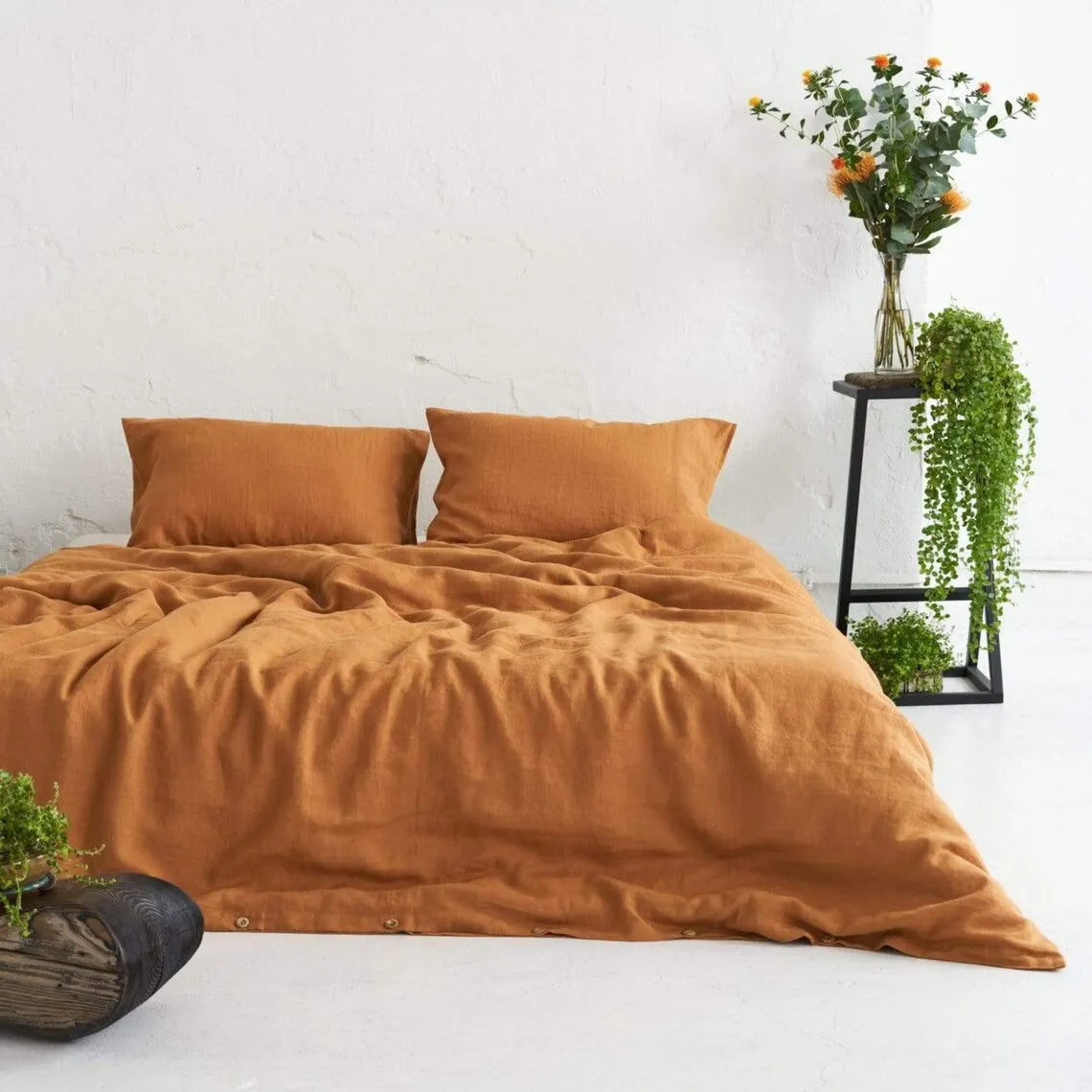

Caramel 100% Pure Linen Bedding Set, Healthy Duvet Cover And Pillowcace, Queen King Adult Bed Linen Set, 220x240 Quilt Cover