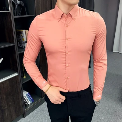 

Men's white shirt long sleeve summer thin section ice silk Slim Korean version of the trend handsome free hot casual dress shirt