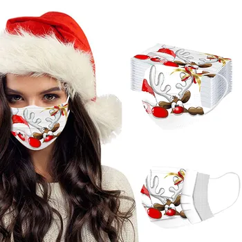 

50pcs Cute Moose Printed Masks Masque Disposable Protective Facemask Industrials 3ply Meltblown Cloth Loop Mask Mascarillas