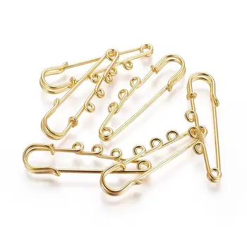 

10pcs Iron Safety Pins Kilt Pins Brooch Findings with 3 Holes, Golden, 51x16x7mm, Hole: 1.8mm; Pin: 2.7mm