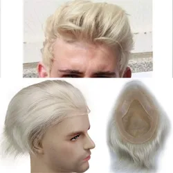 #60 Blonde Human Hair Toupee For Men Mono Transparent Lace Toupee With Skin PU Around 8X10 Lace Top European Remy Hair Eseewigs