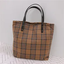 [Нашивка в виде бабочки сумка] ткань в клеточку сумка через плечо кожаный ремень Ручная большая тканевая сумка корейский стиль Мода Harajuku-стиль Versati