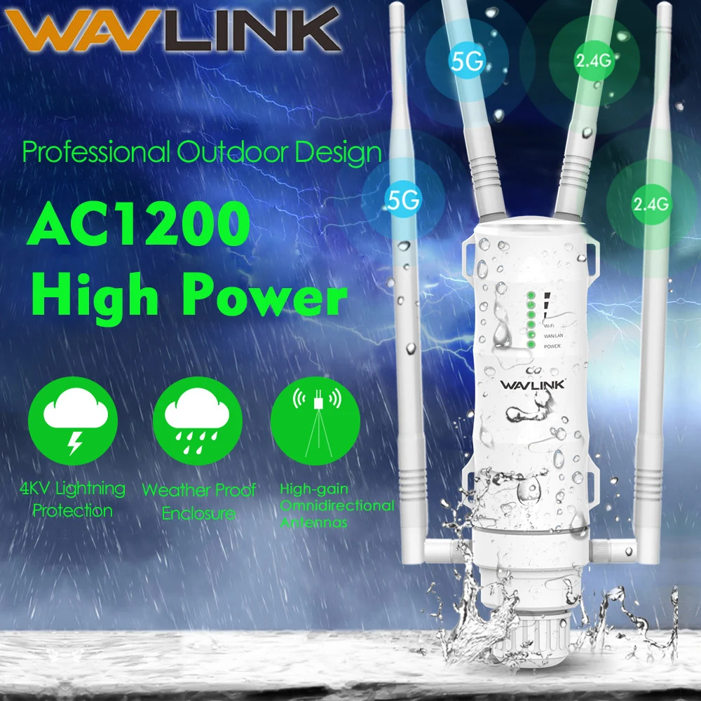 Wavlink AC1200 High Power Wi Fi Outdoor AP Repeater Router with PoE and High Gain 2 1