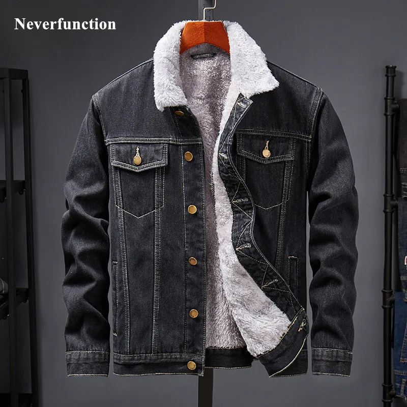 

Streetwear Men Winter Thick warm Wool Velvet Liner Denim Jackets man Simple Solid Casual motorcycle Jeans Jackets Outerwear Coat