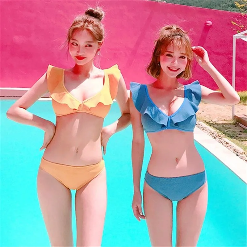 

South Korea New Style CHUU Celebrity Style Korean-style Sexy Small Bust Gathering Triangle Bikini Bubble Hot Spring Sisters Swim