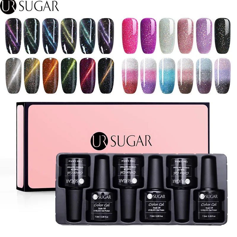 Ur Sugar 6 шт./лот 7,5 мл УФ Магнитный Гель-лак для ногтей термальный меняющий цвет впитывающийся Гель-лак для маникюра Гель-лак для ногтей