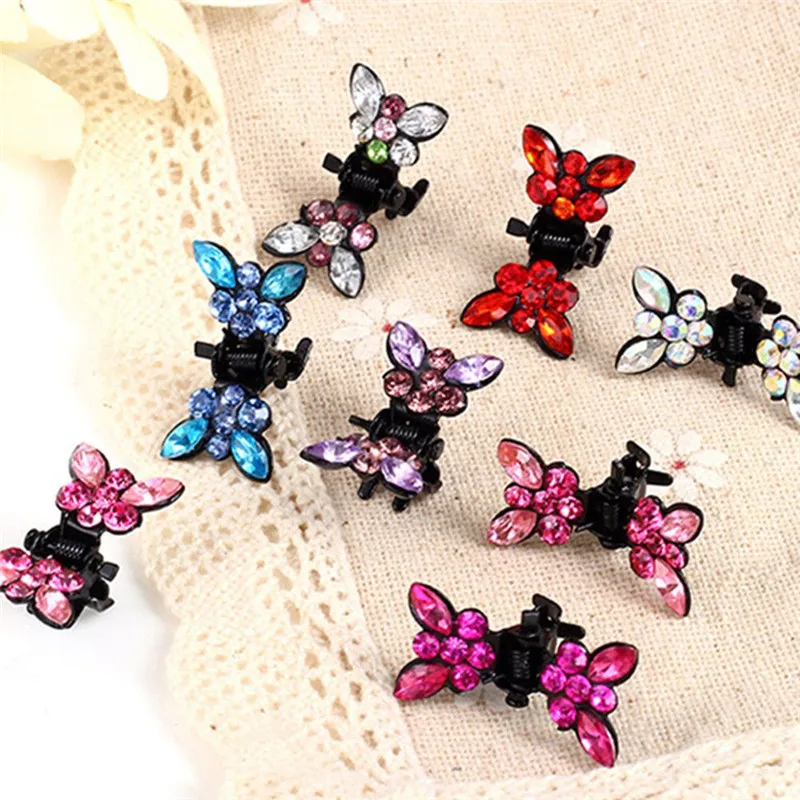 12 Pcs/Set Small Butterfly Shape Crystal Rhinestone Hair Claws Sweet Metal Hair Crab Clip For Women Headwear Hair Accessoires