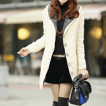 

2020 New Thick Hooded Velvet Jacket Thick Warm Coat Woman Ladies Knit Cardigans Slim Coats Long Clothing Women Winter Jacket