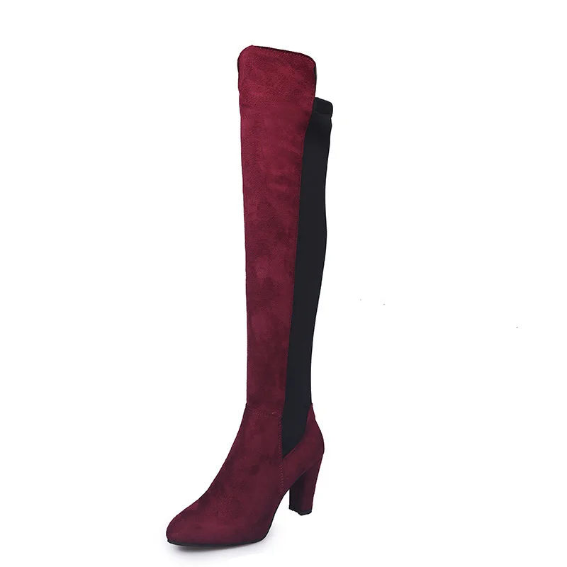 2019 Winter Thigh High Boots Women Over The Knee Boots Long Sexy Black Booties Stretchable 4cm Block Heels Size 34-43 A221 2019 Winter Thigh High Boots Women Over The Knee Boots Long Sexy Black Booties Stretchable 4cm Block Heels Size 34-43 A221