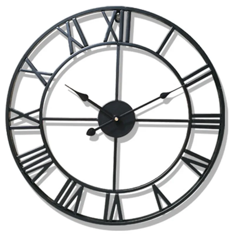 Настенные часы с металлическим механизмом, настенные часы, Настенный декор, современный дизайн, настенные часы, большие часы для гостиной, ванной комнаты, античные римские часы - Цвет: Black