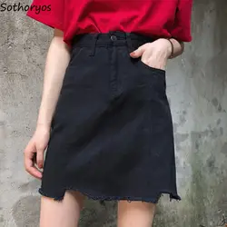 Юбки женские летние корейские стильные свободные трапециевидные выше колена женские мини-юбки черные однотонные простые универсальные