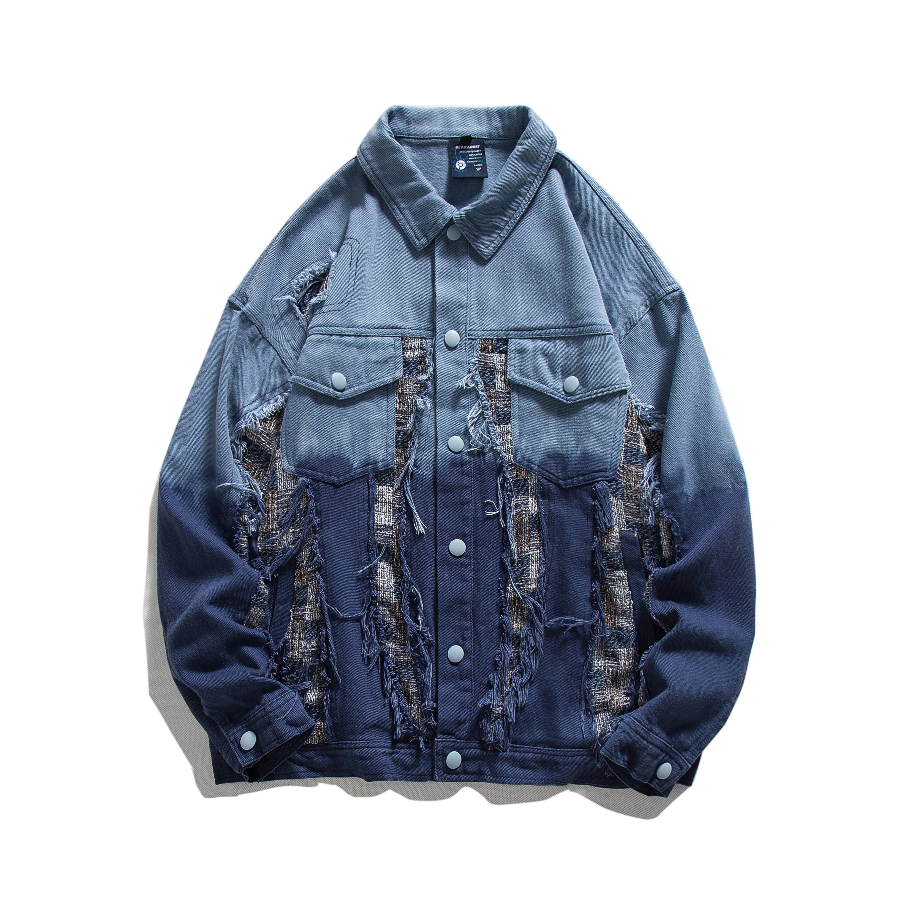 

Ethnic style broken hole stitching washed gradient men's jacket-JK