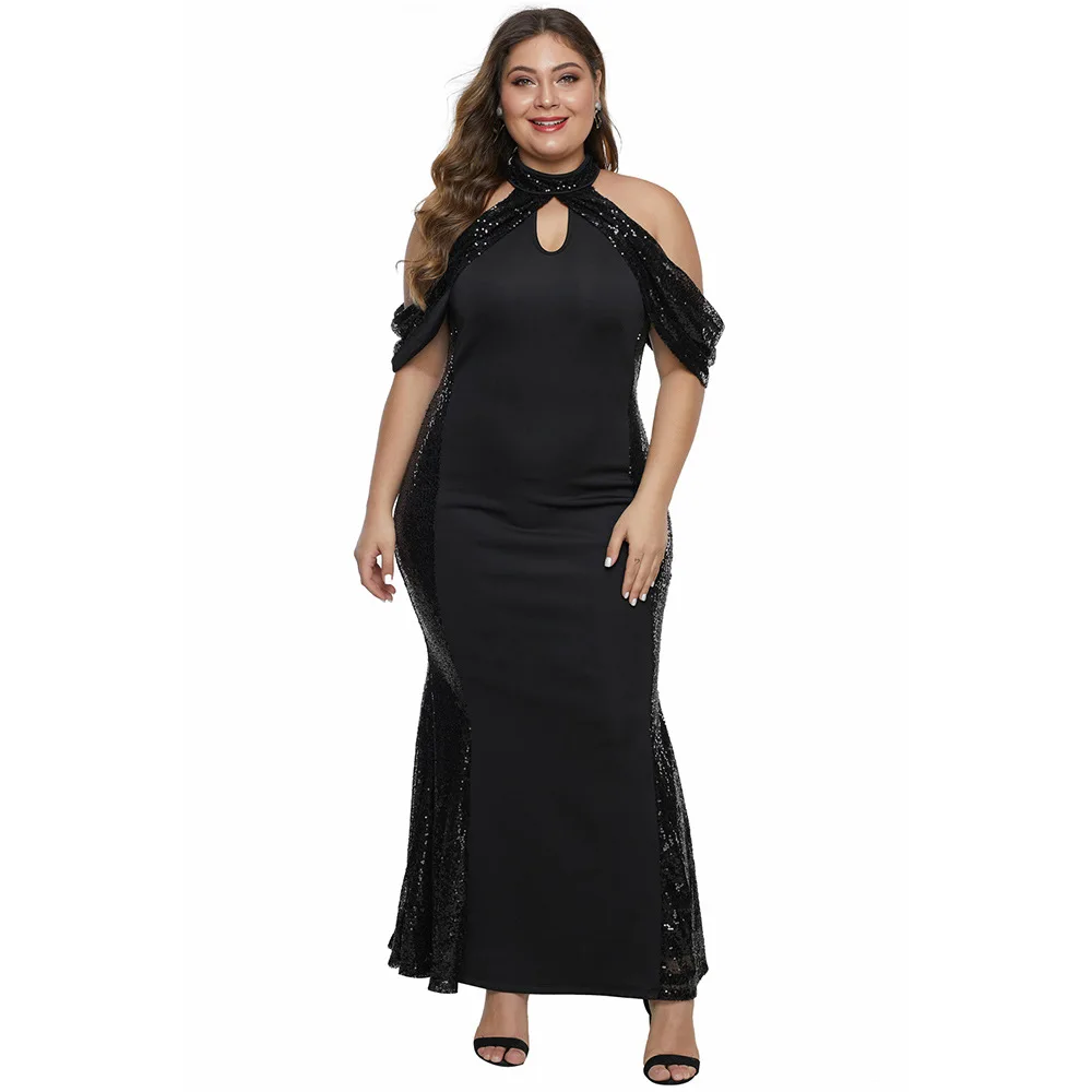 

Sequin Sexy Sheath Dress Europe And America Flounced High-waisted Elegant off-Shoulder Dinner Long Skirts Formal Dress 611430