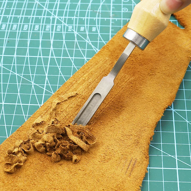 DIY Handmade French Style Leather Edge Beveler Cutting Skiving Trimming Edge Cutting Knife for Leather Craft Tool Wood Handle
