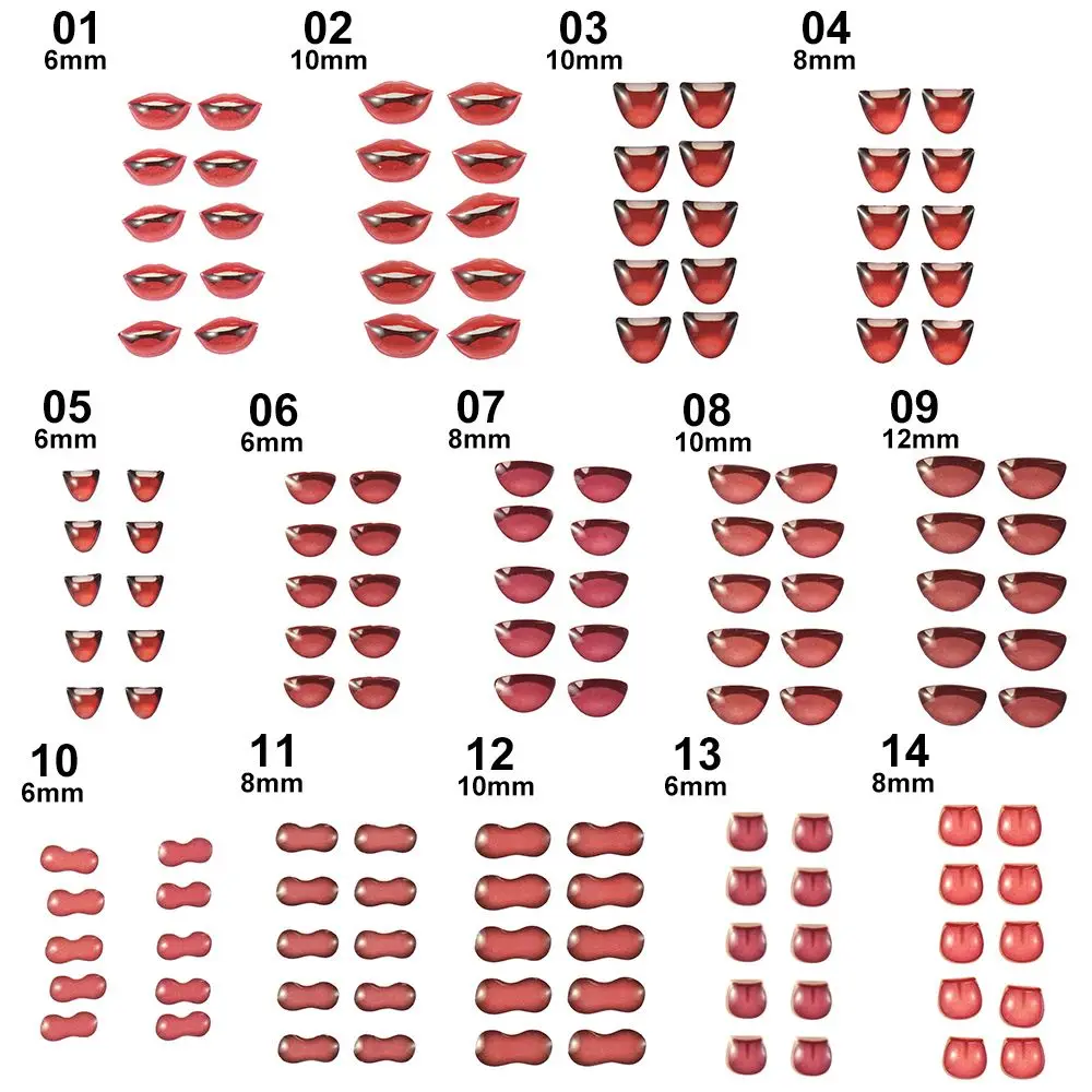Cartoon Mouth Stickers 10Pcs/Sheet Crystal Sticker Anime Figurine Doll Face Organ Paster Clay Decals DIY Doll Accessories doll accessories plush doll accessories