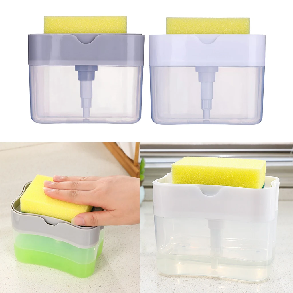 Kitchen Countertop Soap Dispenser w/ Sponge Holder Refillable Soap Box Container Durable Kitchen Countertop Soap Dispenser w/ Sponge Holder Refillable Soap Box Container Durable