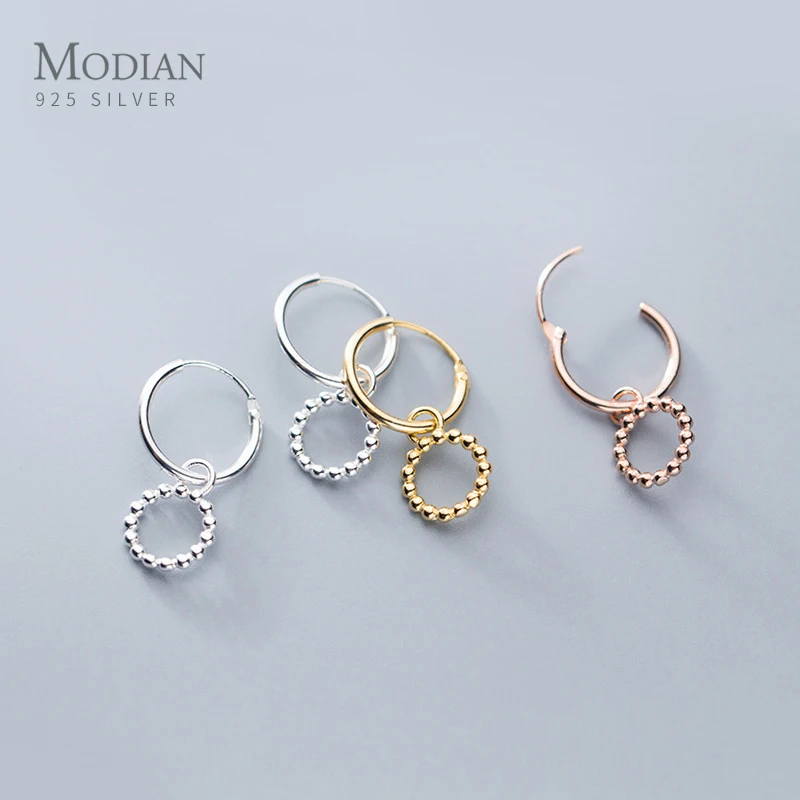 

MODIAN 3 Color Simple Round Beads Hoop Earring for Women Fashion 925 Sterling Silver Anti-Allergy Earring Fine Jewelry Girl Gift